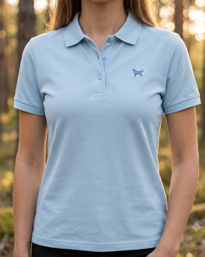 Polo Shirt Damen Organic Flat Coated Retriever blau